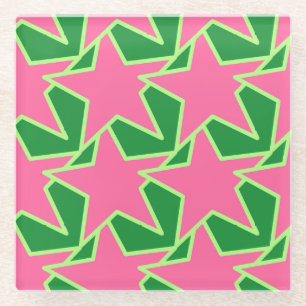 Posavasos De Vidrio Geométrica de estrella moderna - rosa y verde de l