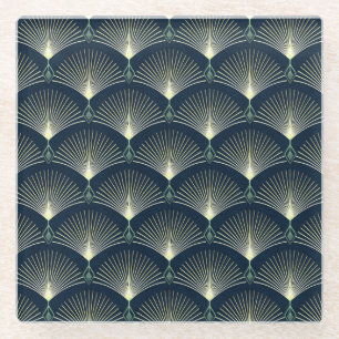 Posavasos De Vidrio Geométrica Elegante: Art Deco Azul.