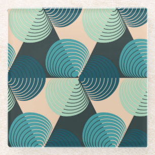 Posavasos De Vidrio Geométrica Marfil-Azul: Elegancia De Tile Retro.