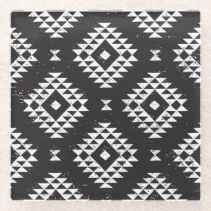 Posavasos De Vidrio Geométrica Navajo: Tribal Blanco Negro.