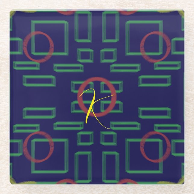 Posavasos De Vidrio Geométrico de cuadrados azules (Anverso)