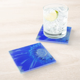 Posavasos De Vidrio gerbera azul eléctrico