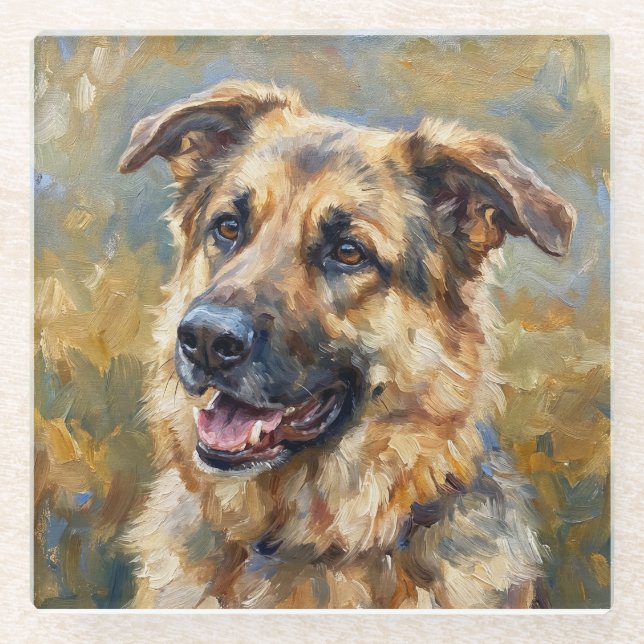 Posavasos De Vidrio German Shepherd Glass Coasters for Dog Lovers (Anverso)