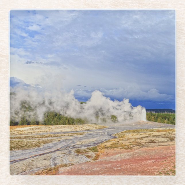 Posavasos De Vidrio Geyser de la vieja fe, Parque Nacional Yellowstone (Anverso)