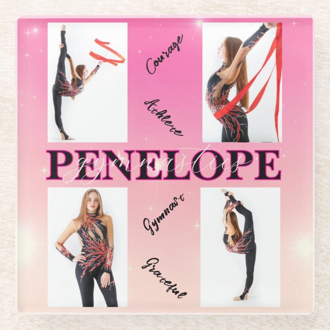 Posavasos De Vidrio Gimnasia enmarañada Rosa 4 Foto Alentamiento (Anverso)