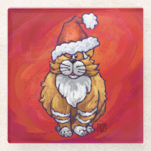 Posavasos De Vidrio Ginger Cat Navidades En Rojo