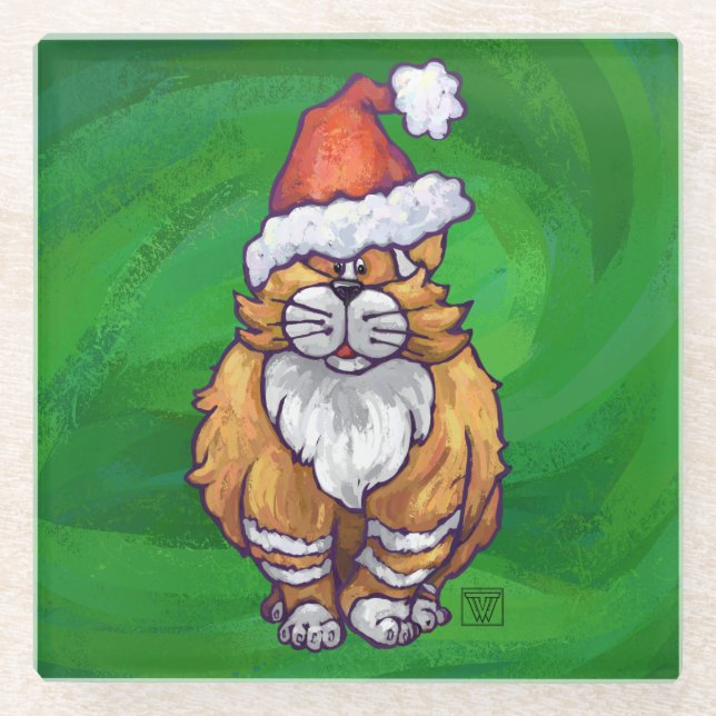 Posavasos De Vidrio Ginger Cat Navidades En Verde (Anverso)