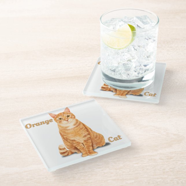 Posavasos De Vidrio Ginger Tabby Cat personalizado (Angular)