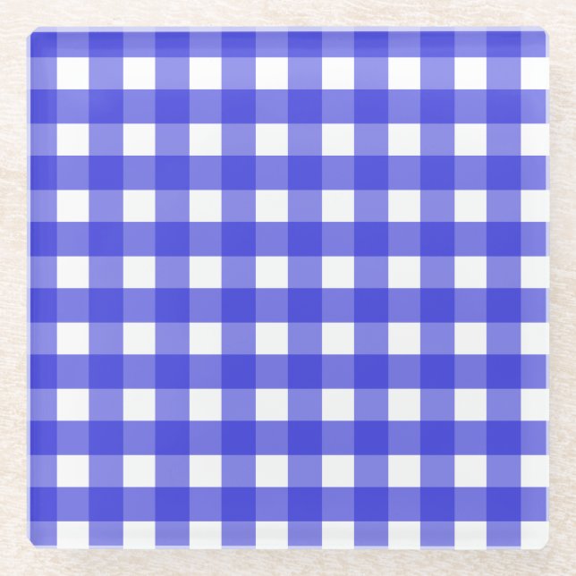 Posavasos De Vidrio gingham azul real (Anverso)
