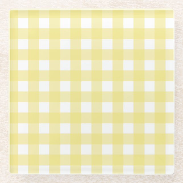 Posavasos De Vidrio Gingham blanco y amarillo pálido (Anverso)