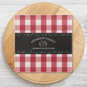 Posavasos De Vidrio Gingham Rojo Rústico País Pizarra Negra