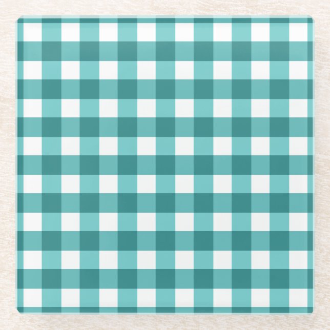 Posavasos De Vidrio gingham verde azulada (Anverso)