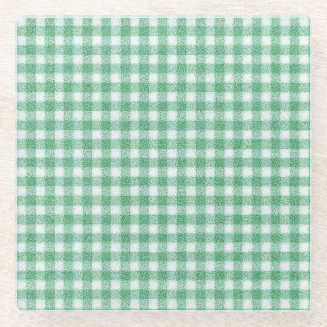 Posavasos De Vidrio Gingham Verde Menta  (Anverso)