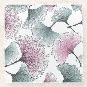 Posavasos De Vidrio Gingko biloba dibujado a mano.