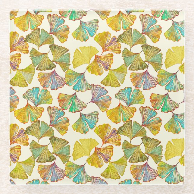 Posavasos De Vidrio Gingko Leaves: Arte Resumen de Flores (Anverso)