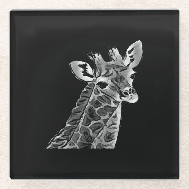 Posavasos De Vidrio Girafa negra y gris (Anverso)