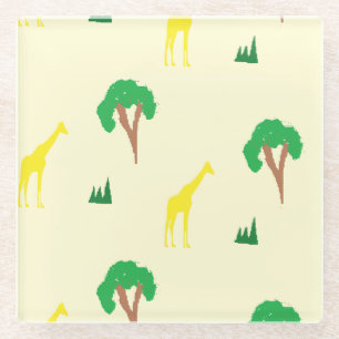 Posavasos De Vidrio Girafa y patrón de árbol