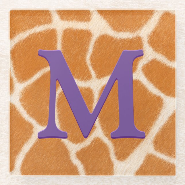 Posavasos De Vidrio Giraffe Fur Animal Print Dark Purple Monogramed (Anverso)