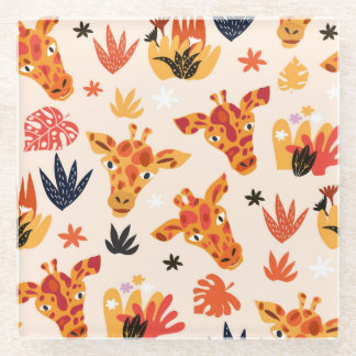Posavasos De Vidrio Giraffe personalizado: Patrón Floral Savanna