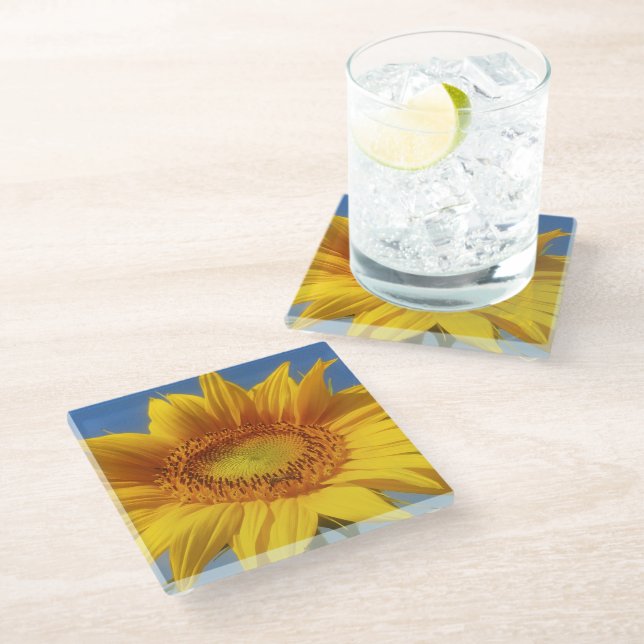 Posavasos De Vidrio Girasol amarillo (Angular)