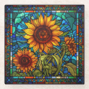 Posavasos De Vidrio Girasol de vidrio templado Art Nouveau