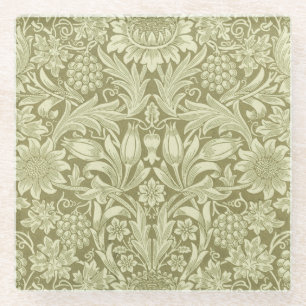 Posavasos De Vidrio Girasol de William Morris Vintage Damasco de Oliva