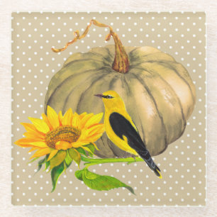 Posavasos De Vidrio Girasol y finca de la calabaza otoñal