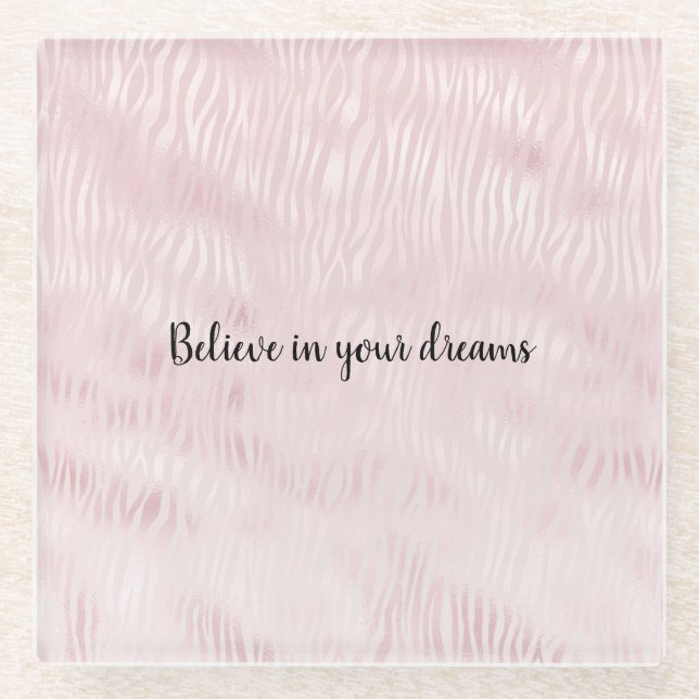 Posavasos De Vidrio Girly Glam Rubor Pink Zebra Print (Anverso)