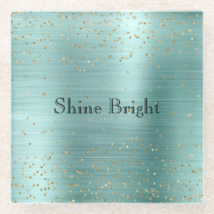 Posavasos De Vidrio Girly Mint Gold Glam Sparkle Confetti