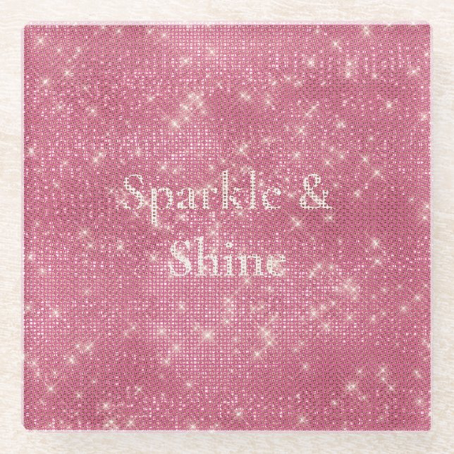 Posavasos De Vidrio Girly Pink Glitzy Sparkle (Anverso)