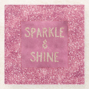 Posavasos De Vidrio Girly Pink Purpurina Sparkle