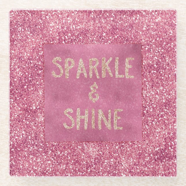 Posavasos De Vidrio Girly Pink Purpurina Sparkle (Anverso)