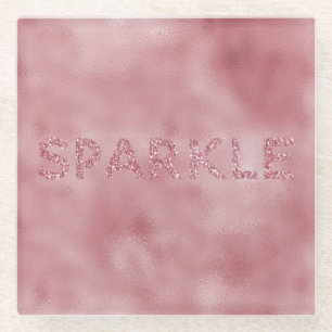 Posavasos De Vidrio Girly Pink Rose Purpurina Sparkle