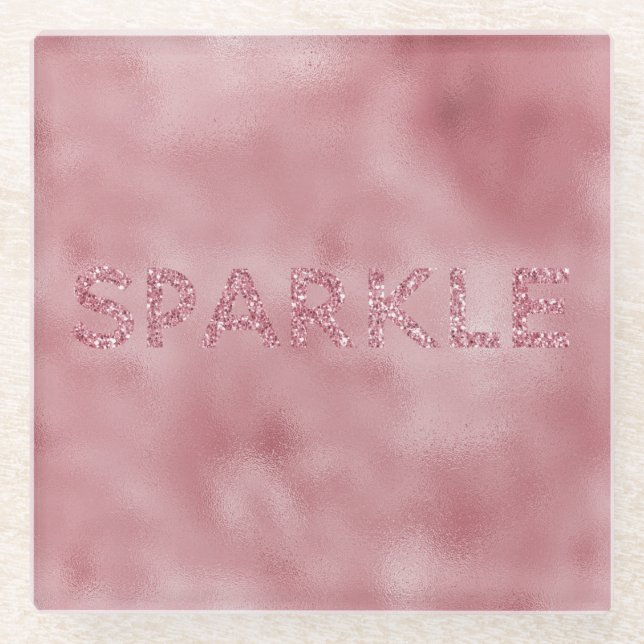 Posavasos De Vidrio Girly Pink Rose Purpurina Sparkle (Anverso)