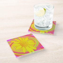 Posavasos De Vidrio Giro amarillo en un giro psicodélico