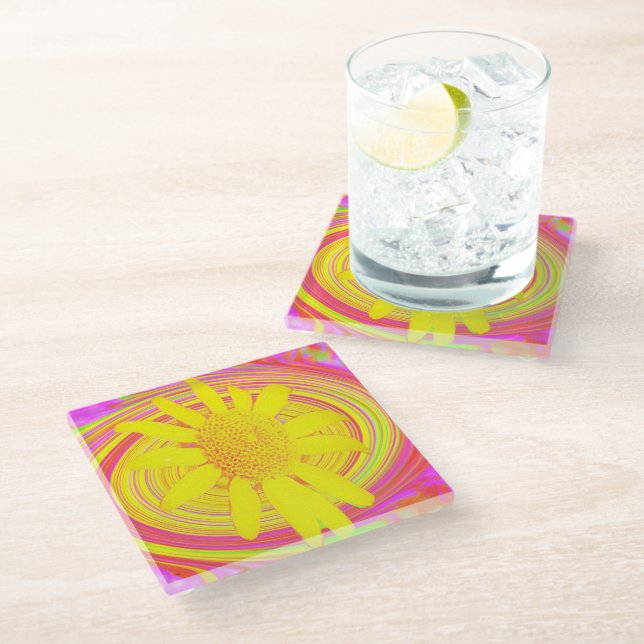 Posavasos De Vidrio Giro amarillo en un giro psicodélico (Angular)