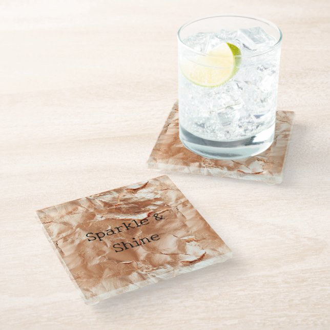 Posavasos De Vidrio Glam de oro Peach Rosa (Angular)