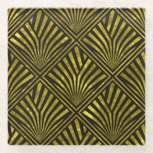 Posavasos De Vidrio Glam Deco: Patrón oro y negro
