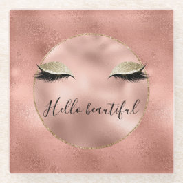 Posavasos De Vidrio Glam Glitzy Black Eyelashes de oro rosado Rosa
