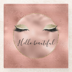 Posavasos De Vidrio Glam Glitzy Black Eyelashes de oro rosado Rosa