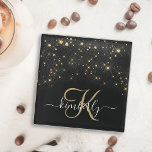 Posavasos De Vidrio Glam Gold Purpurina Diamond Sparkle Elegant Monogr<br><div class="desc">Crea tu propia montaña de vidrio brillante de diamante negro y dorado personalizada con tu monograma y nombre personalizado.</div>
