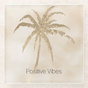 Posavasos De Vidrio Glam Gold Tropical Palm Tree Ombre