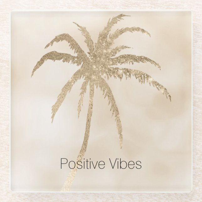 Posavasos De Vidrio Glam Gold Tropical Palm Tree Ombre (Anverso)