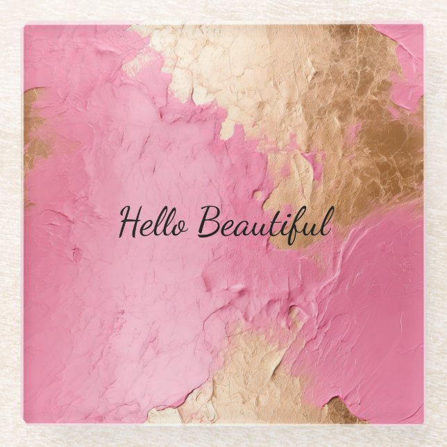 Posavasos De Vidrio Glam Pink and Gold (Anverso)