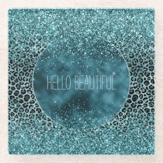 Posavasos De Vidrio Glam Turquoise Verde azulado Leopardo azul Purpuri