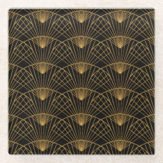Posavasos De Vidrio Glamour art déco: ventilador dorado.