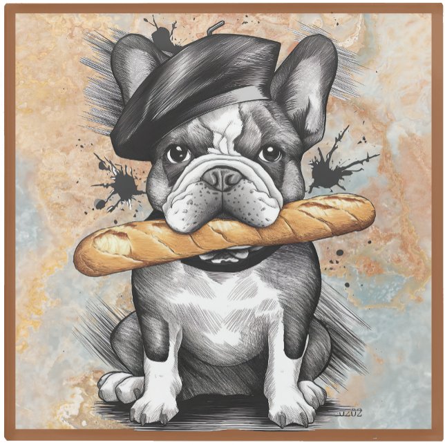 Posavasos De Vidrio Glass COASTER -Frenchie on a Coaster with Baguette (Subido por el creador)