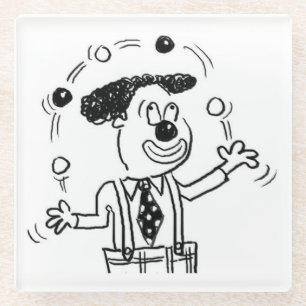 Posavasos De Vidrio Glass Coaster with a Clown Juggler Juggling
