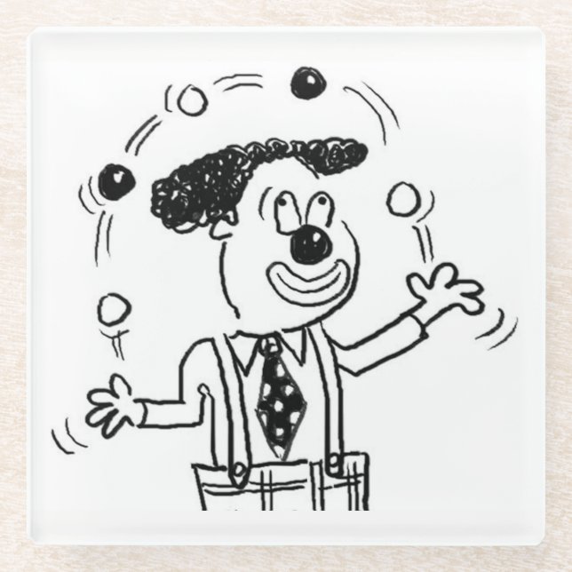 Posavasos De Vidrio Glass Coaster with a Clown Juggler Juggling (Anverso)
