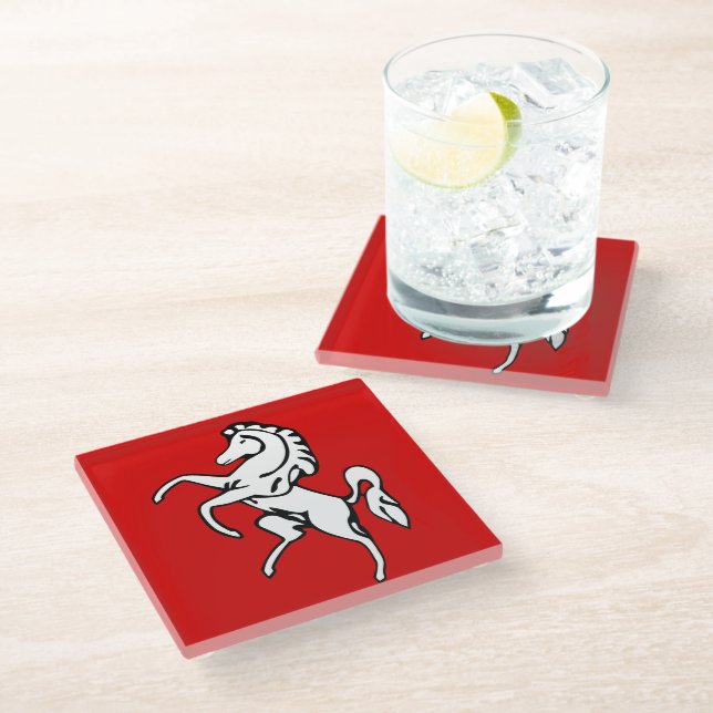 Posavasos De Vidrio Glass coaster with flag of Kent County, England (Angular)
